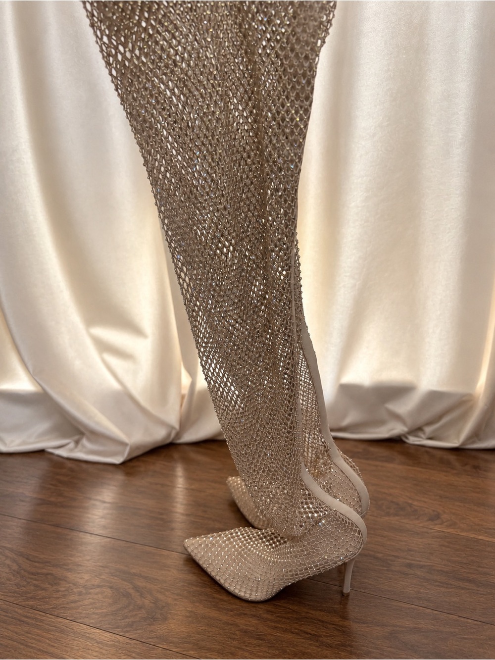 ALDO Rhinestone Mesh Thigh High Stiletto Pump Boot